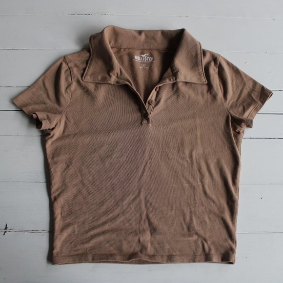 Cropped Light Brown Short Sleeve Polo - Picture 2 of 6